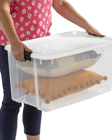 Sterilite 4 Pack Ultra Latching Box, Storage Bins with Lids, Clear Plastic, 70 Quart - Heavy-Duty Organizing Containers for Closet, Bathroom, and Office