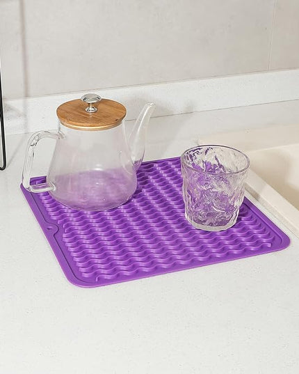 Silicone Dish Drying Mat for Multiple Usage,Easy clean,Eco-friendly,Heat-resistant Silicone Mat for Kitchen Counter or Sink,Refrigerator or Drawer liner Purple M 12 inches x 12 inches