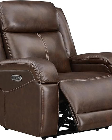 Watson & Whitely Genuine Leather Power Recliner Chairs for Adults, Wall Hugger RV Recliner with Power Headrest & Charging Ports, Electric Recliner Sofa Chair for Living Room, Dark Brown