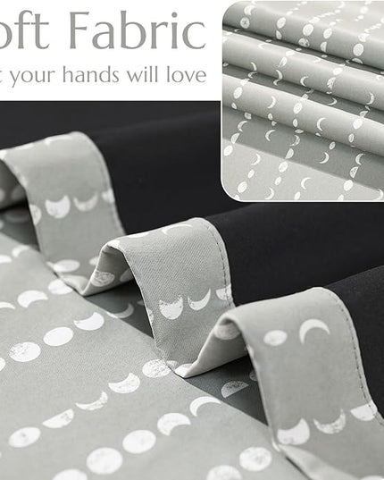 jinchan 95% Blackout Bohemian Moon Phase Print Bedroom Curtains 96 Inch Long Grey Curtain Pole Mouth Rear Label Thermal Insulated for Nursery Grey Curtain Set 2 Panels