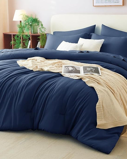 CozyLux Full Comforter Set Navy Blue, 7 Pieces Bed in a Bag, Bedding Comforter Set with Sheets, All Season Boho 7PC Bed Sets with Comforter, Fitted Sheets, Flat Sheets, Pillow Shams and Pillowcases