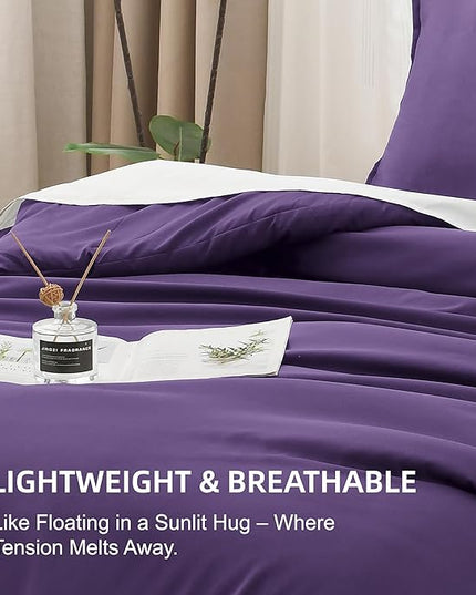 Litanika Purple Comforter Set King Size, 3 Pieces Lightweight Solid Bedding Comforter Set, All Season Fluffy Bed Set (104x90In Comforter & 2 Pillowcases)