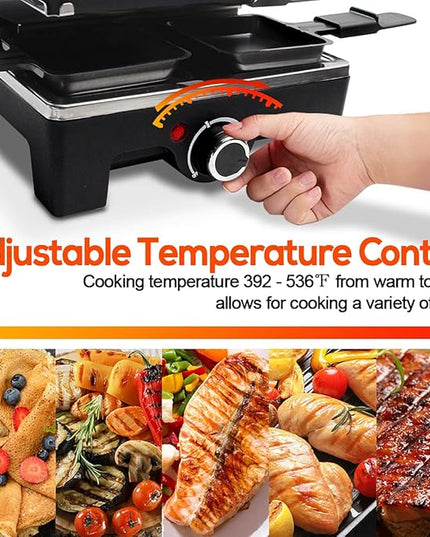 Raclette Table Grill, CUSIMAX Electric Grill, Indoor Grill Korean BBQ Grill With 2 in 1 Reversible Non-stick Plate, Crepe Maker with Adjustable temperature control, 8 Raclette Pans & Wooden Spatulas