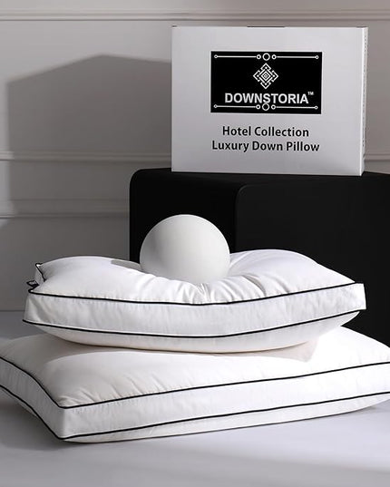 Feather Down Pillows Queen Size Set of 2 with Gusset, Luxury Hotel Collection Bed Pillow 2 Pack, Down Surrounded Gusseted Pillows for Sleeping, Soft for Side, Back Sleepers 20x30 in.
