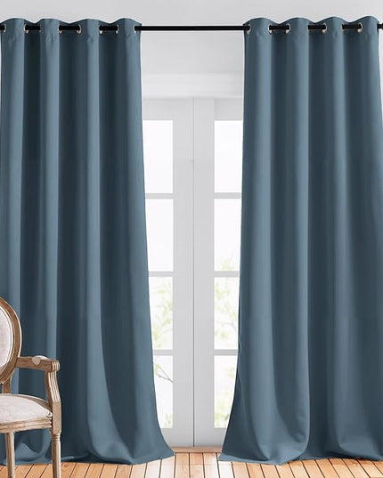 NICETOWN Room Darkening Drapes for Nursery - (52 inches Width by 108 inches Length, Smoky Blue, 1 Pair) Light Blocking Curtain Panels for Bedroom Boys Room, Soft Fabric Window Treatment