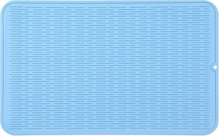 Silicone Dish Drying Mat for Multiple Usage,Easy clean,Eco-friendly,Heat-resistant Silicone Mat for Kitchen Counter or Sink,Refrigerator or Drawer Liner Light Blue 3XL 28 inches x 18 inches
