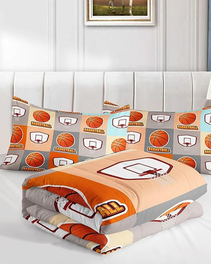 Basketball Bedding Kids Comforter Set Full Size,Sports Style Basketball Printing Bedding Set for Teens Boys Room Decor,Ball Sports Games Comforter Set Soft Kids Bedding with 2 Pillowcases.