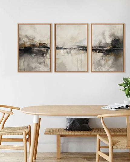 HOURIA Large Abstract Neutral Beige & Black Framed Canvas Wall Art Set,Modern Minimalist Brown Wall Decor,Textured Gray Tan Illustrations Artwork for Living Room, Bedroom, Farmhouse- 24"x36"x3
