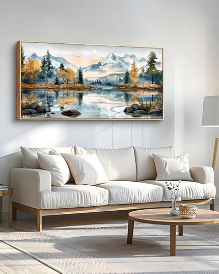 ERQINHUA Large Canvas Wood Framed Abstract Wall Art Living Room Wall Decor for Bedroom Office Decoration Watercolour Paint Tree Lakeside Landscapes Picture Artwork Home Decor Ready to Hang 30x60 In