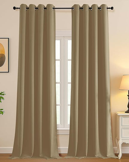 Simplebrand Taupe Extra Long 10ft Curtains for Patio 120 Inches Long 2 Panels Set, Room Darkening Light Blocking Solid Thermal Insulated Energy Saving Grommet Noise Reducing Curtains, 50 Wx120 L