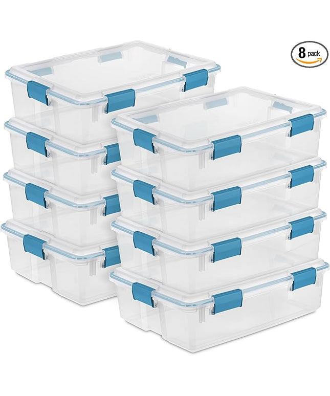 Sterilite 8-Pack Gasket Box, Weather-Resistant Storage Bins with Latching Lids, 37 Quart - Heavy-Duty Organizing Containers for Closet, Bathroom, and Office