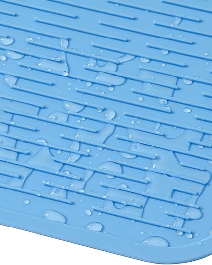 Silicone Dish Drying Mat for Multiple Usage,Easy clean,Eco-friendly,Heat-resistant Silicone Mat for Kitchen Counter or Sink,Refrigerator or Drawer Liner Light Blue 3XL 28 inches x 18 inches