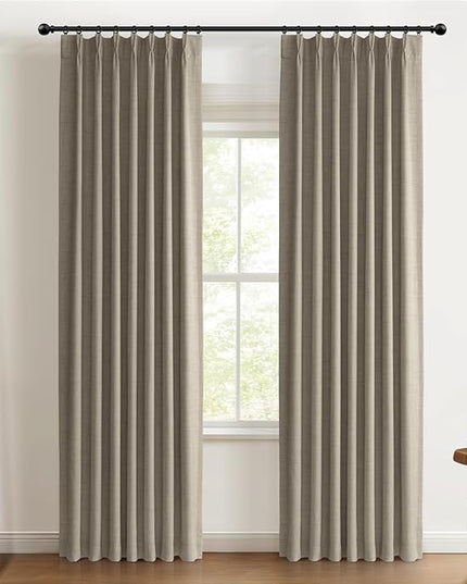 100% Blackout Shield Linen Look Textured Pinch Pleated Curtains Blackout Drapes 120 Inch Long 2 Panels Set, Faux Linen Blackout Curtains for Bedroom & Living Room, 40" W x 120" L, Dark Faux Linen