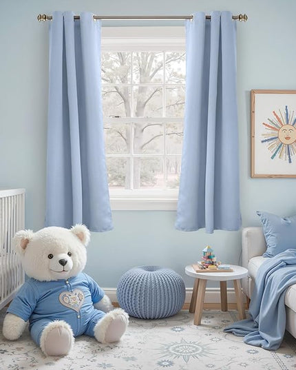YoungsTex Baby Blue Room Darkening Curtains 63 Inch Long for Kids Bedroom - Grommet Thermal Insulated Blackout Window Drapes Privacy for Boy Nursery, 2 Panels, 42 x 63 Inch