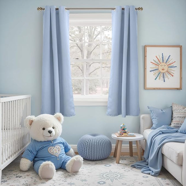 YoungsTex Baby Blue Room Darkening Curtains 63 Inch Long for Kids Bedroom - Grommet Thermal Insulated Blackout Window Drapes Privacy for Boy Nursery, 2 Panels, 42 x 63 Inch