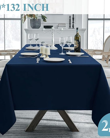 VidaFete Tablecloth 6 Pack 90 * 132inch Rectangle Table Cloth Polyester, Stain Wrinkle Resistant, Rectangular Polyester Table Cover for Kitchen Dinning Party Wedding Buffet Decoration(Navy Blue)