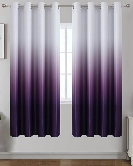 Estelar Textiler Ombre Blakcout Curtains for Living Room 72 Inch Length 2 Panels Set,Full Room Darkening Purple and Greyish White Thermal Insulated Grommet Window Curtains & Drapes for Bedroom,52Wx72L