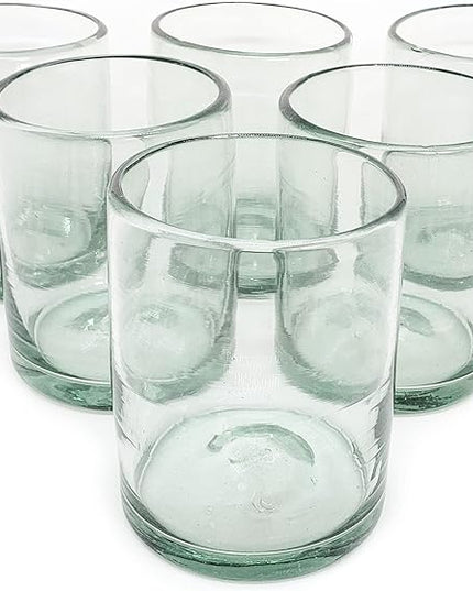 Clear 10 oz Tumblers (set of 6), Hand Blown Mexican Glassware, Recycled Glass Drinking Glasses, Lead-Free, Cocktail Margarita Glasses, Wine Glasses, Shot Glasses, Whiskey Glasses (Tumbler)