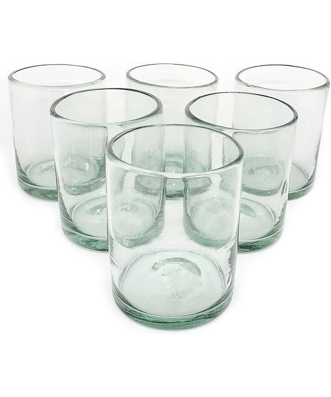 Clear 10 oz Tumblers (set of 6), Hand Blown Mexican Glassware, Recycled Glass Drinking Glasses, Lead-Free, Cocktail Margarita Glasses, Wine Glasses, Shot Glasses, Whiskey Glasses (Tumbler)