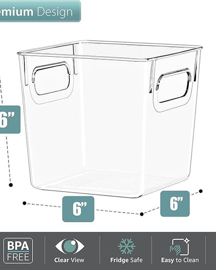 Sorbus 4 Pack Small Clear Plastic Storage Bins, Clear Organizer Bins with Handle for Kitchen, Pantry, Cabinet, Refrigerator, Craft, Toys, Clothes, Closet, Under Sink, Bathroom Organizers and Storage