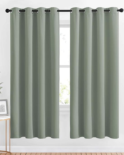 NICETOWN Blackout Curtains 72 inches Long 2 Panels Set - Grommet Thermal Insulated Room Darkening Solid Drapes Sound & Light Blocking for Bedroom/Living Room, Sage Green, W52 x L72