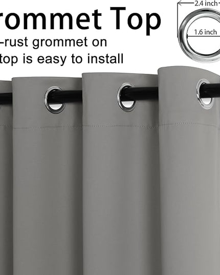 JIUZHEN Light Grey Blackout Curtains with Tiebacks Thermal Insulated,Light Blocking and Noise Reducing Grommet Curtains for Bedroom and Living Room, Set of 2 Window Curtain Panels, 60 x 84 Inch Length