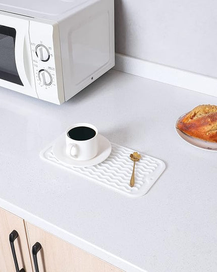 Silicone Dish Drying Mat for Multiple Usage,Easy clean,Eco-friendly,Heat-resistant Silicone Mat for Kitchen Counter or Sink,Refrigerator or Drawer Liner White S 12 inches x 6 inches