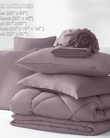 CozyLux Full Size Comforter Sets Dusty Purple - 7 Pieces Bed in a Bag Full, Soft Bed Set for All Seasons, Bedding Set with Down Alternative Comforter, Sheets, Pillowcases & Shams, Grayish Purple