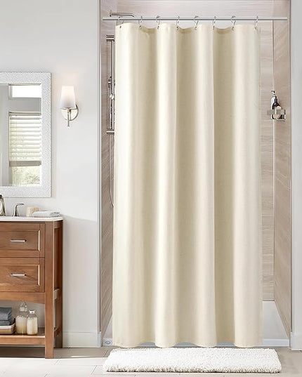 Naturoom Warm Beige 48 Inch Shower Curtain - Stall Narrow Half Linen Ultra Thick Fabric Shower Curtain Set with Hooks, Boho Farmhouse Rustic RV Camper Bath Curtains for Bathroom, 48x72