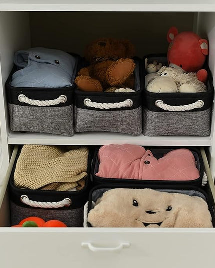 TheWarmHome Storage Basket for Organizing - 12x8x5.2 inch 1 Pack Fabric Storage Cubes, Baskets for Gifts Empty for Closet Organizer Dog Gift Cloth Toy (Grey & Black)