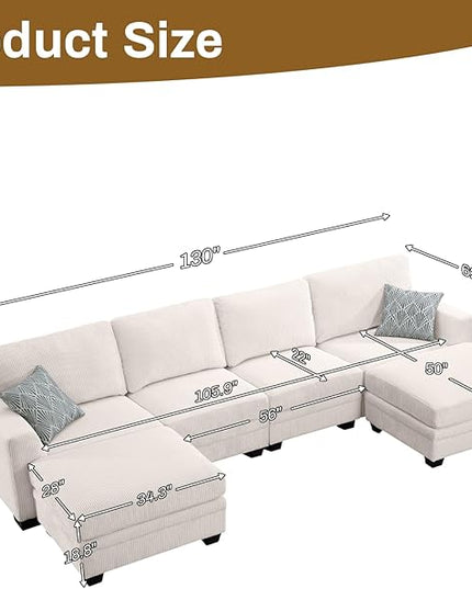 Legend Vansen Oversized Modular Sectional Sofa,6 Seat U Shaped Couch with Ottoman,Corduroy Sofa with Deep Seat,Convertible Large Sectional Couches for Living Room(Cream, U-6)