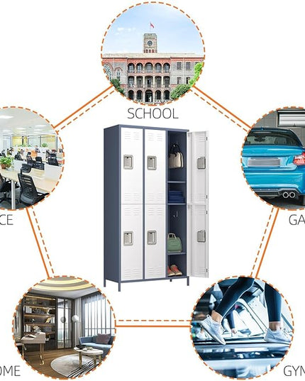 Aobabo Metal Storage Locker for Employees, 6 Doors Metal Locker for Garage, Office, Gym, Dormitory, Industrial Storage with 18 Hooks, Assembly Required, Grey White