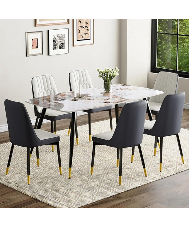 6 Person Dining Table Set, Sintered Stone Dining Table Set for 6, Kitchen Table Chairs Set of 6, Easy to Assemble