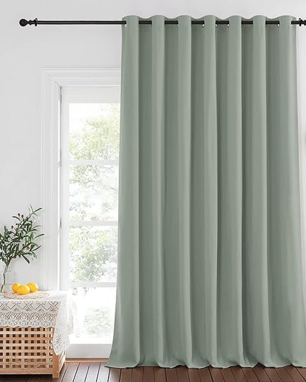 NICETOWN Sage Green Sliding Door Curtains 95 inches Long - Grommet Blackout Room Darkening French Door Sound Reducing Thermal Curtain for Living Room/Bedroom (W100 x L95, 1 Panel)