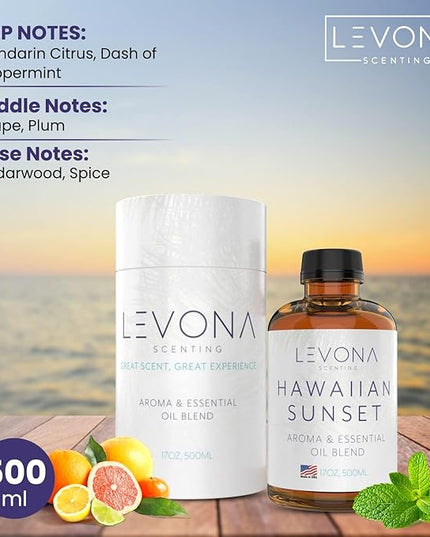 Levona Scent Essential Oils For Diffusers For Home Luxury Scents - Hawaiian Sunset Aroma Oil - Fragrance Oil With Mandarin Citrus + Dash Of Peppermint Essential Oil - 500Ml Oil Diffuser Essential Oils