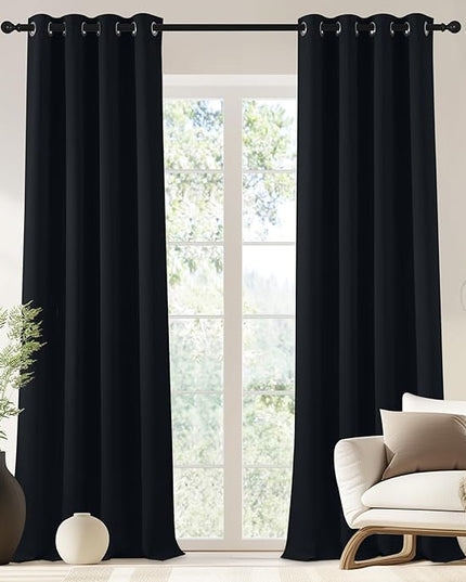 NICETOWN Black Blackout Curtain 90 inch Length - Grommet Thermal Insulated Window Treatments Light & Sound Blocking Drapes for Living Room/Doorway, W46 x L90, 1 Panel