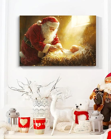 YONICA Christmas Wall Decor Santa Canvas Wall Art Home Decorations 30x20 Inches - Santa Pictures Jesus Prints Winter Painting Xmas Artworks for Living Room Bedroom