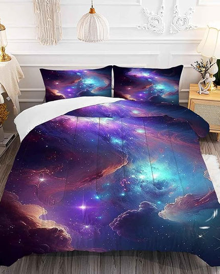Galaxy Bedding Set Twin Size Blue Purple Outer Space Comforter Sets for Girls Boys Kids Teens Women Starry Glitter Nebula Quilt 1 Comforter + 1 Pillow Case