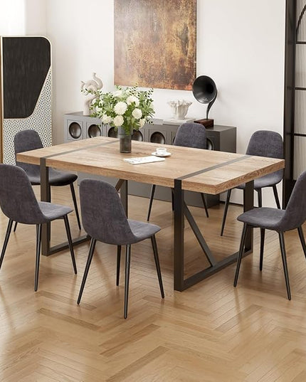 7 Piece Dining Table Set for 6,Modern 71'' Rectangle Wood Dining Table and Fabric Dining Chairs 6,Kitchen Table and Chairs for 6,Ideal for Kitchen Dining Room