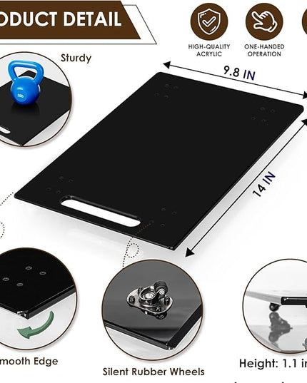360° Sliding Tray for Coffee Maker & Kitchen Appliances - Silent Rubber Wheels, Acrylic Organizer Tray for Under Cabinet - Space Saving Countertop Accessory, 9.8x14 Inch (Black)