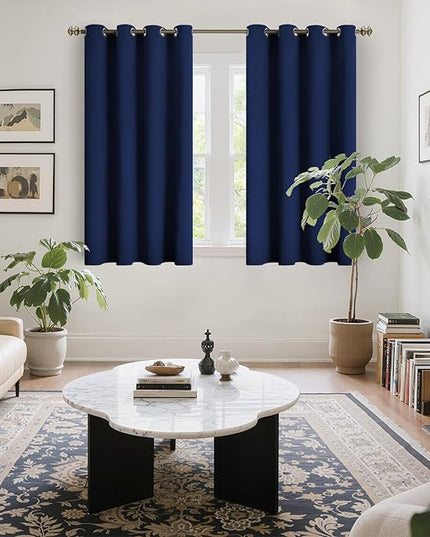 YoungsTex Short Blackout Curtains 54 Inch Length for Bedroom - Navy Blue Thermal Insulated Drapes with Grommet Room Darkening Privacy for Living Room Bathroom, 2 Panels, 52 x 54 Inch