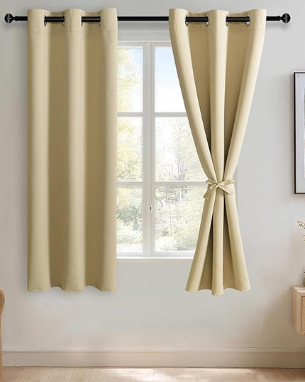 JIUZHEN Light Beige Blackout Curtains for Bedroom - Light Blocking and Noise Reducing Grommet Curtains for Living Room Darkening Curtains, Set of 2 Window Curtain Panels, 38 x 63 Inch Length
