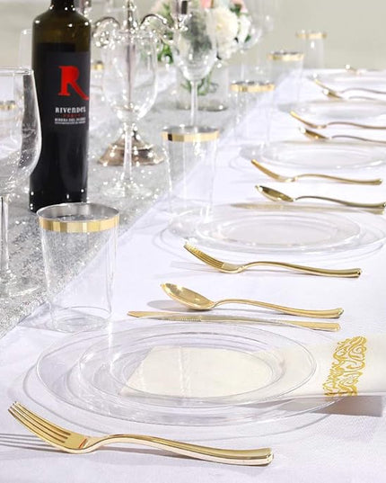 bUCLA 100Pieces Clear Plastic Plates -10.25inch Disposable Dinner Plates- Premium Weddings& Party Plates
