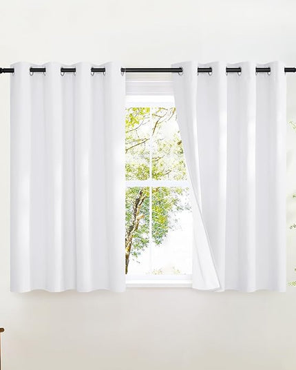 NICETOWN Bathroom Curtains 100% Blackout Window Treatments, Grommet Thermal Drapes Heat Blocking Sound Reducing Curtains for Kitchen/Bedroom, White, W52 x L54, 2 Panels