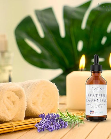 Levona Scent Essential Oils - Scents for Home, Hotel & Office Use - Perfect for Home Diffuser & Humidifiers - Aroma Fragrance Oil, Ideal for Massage, Relaxation, and Spa - Restful Lavender, 120ml