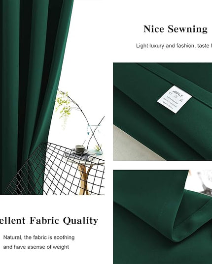 Blackout Curtains for High Ceiling, Extra Long Thermal Insulated Solid Grommet Window Curtains Drapes for 2 Story High Living Room Loft, Set of 2 Curtain Panels 52 W x 188 L Inches Hunter Green