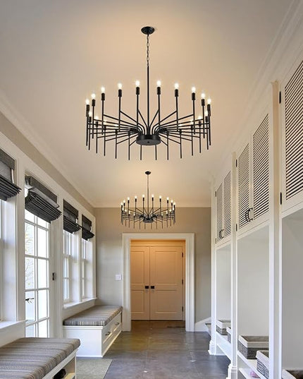 Black Chandelier 24 Light Large Modern Farmhouse Chandeliers for Dining Room Light Fixture, 40" Round Candle Large Chandeliers for High Ceilings Living Room Foyer Entryway