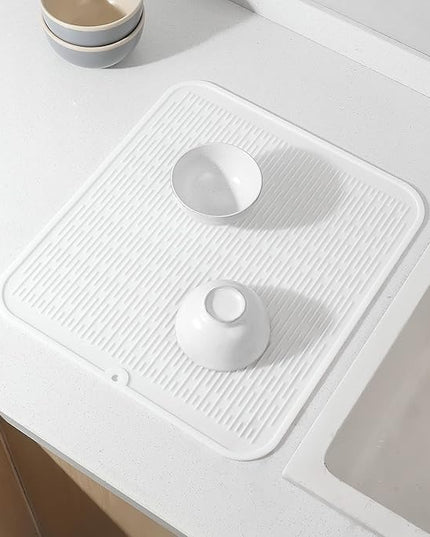 Silicone Dish Drying Mat for Multiple Usage,Easy clean,Eco-friendly,Heat-resistant Silicone Mat for Kitchen Counter or Sink,Refrigerator or Drawer Liner White 2XL 24 inches x 18 inches