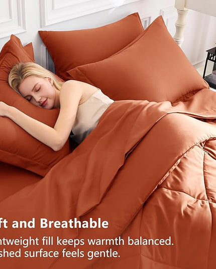 CozyLux Full Size Comforter Sets Burnt Orange - 7 Pieces Bed in a Bag Full, Luxury Soft Bed Set for All Seasons, Bedding Set with Down Alternative Comforter, Sheets, Pillowcases & Shams, Terracotta