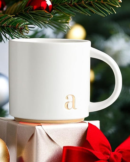 COLLECTIVE HOME - Monogram Ceramic Mugs, 15 oz Golden Initial Coffee Cups, Elegant Alphabet Tea Mugs, Elegant Personalized Mug with Gift Box, Luxurious Cups for Office and Home (a)